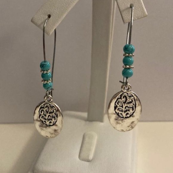 Oval Beaded Dangle Earrings - Picture 1 of 10